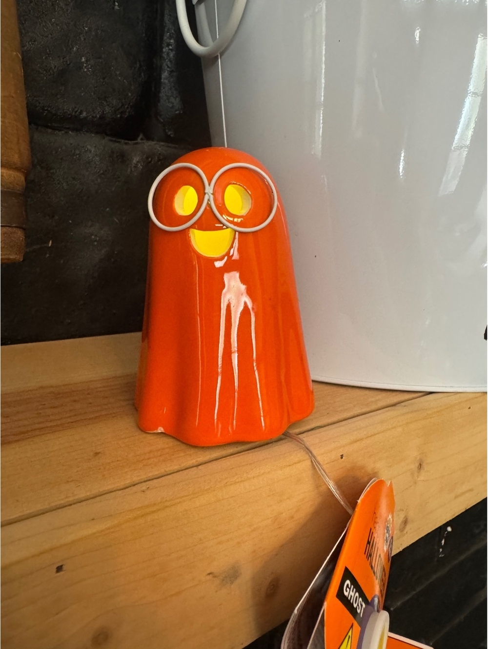 Halloween Ceramic Ghost Light with Glasses Decoration